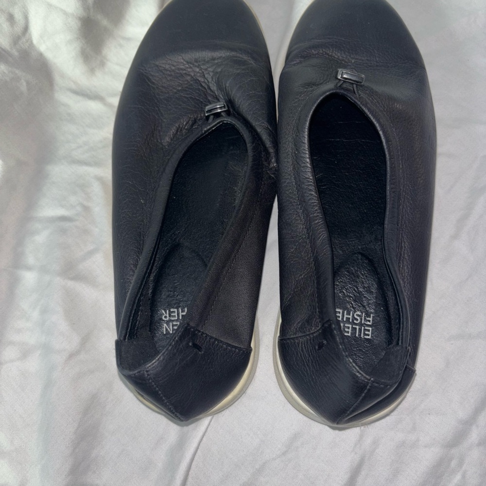 Eileen Fisher Sydney Slip On Washed Black Leather Sneakers Size 7 - Picture 5 of 6